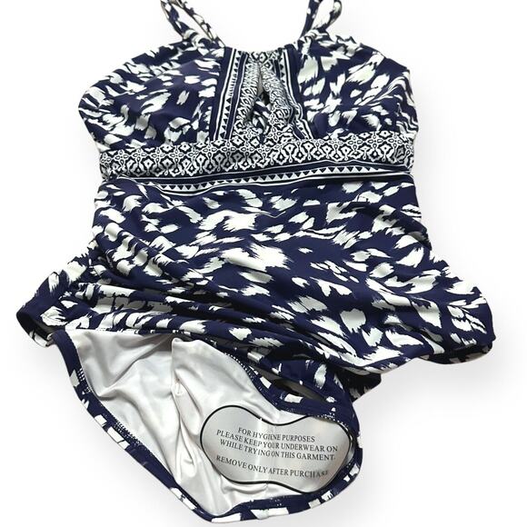 LA BLANCA Changing Tides Mio Swimsuit One Piece High Neck Keyhole Navy Blue 16 - Picture 8 of 13